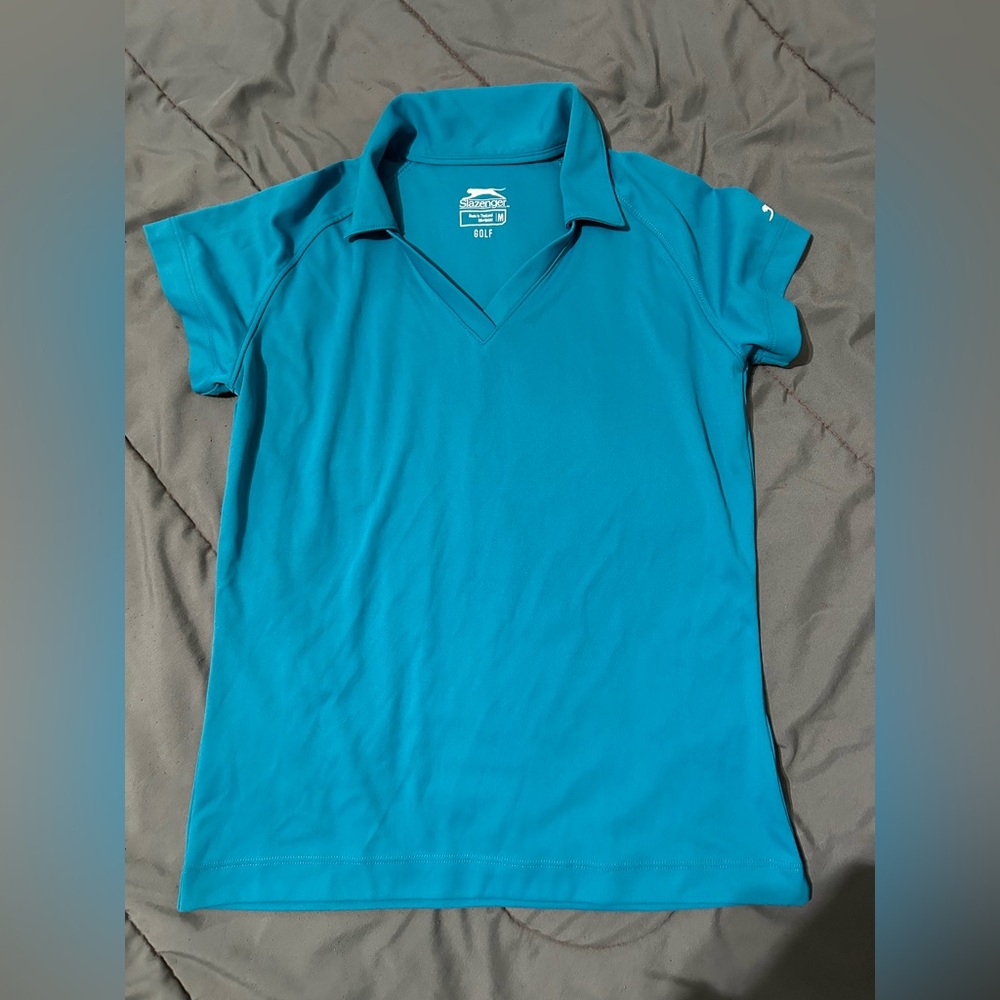 Slazenger Aqua Short Sleeve Polo Shirt Drifit Girls Medium
